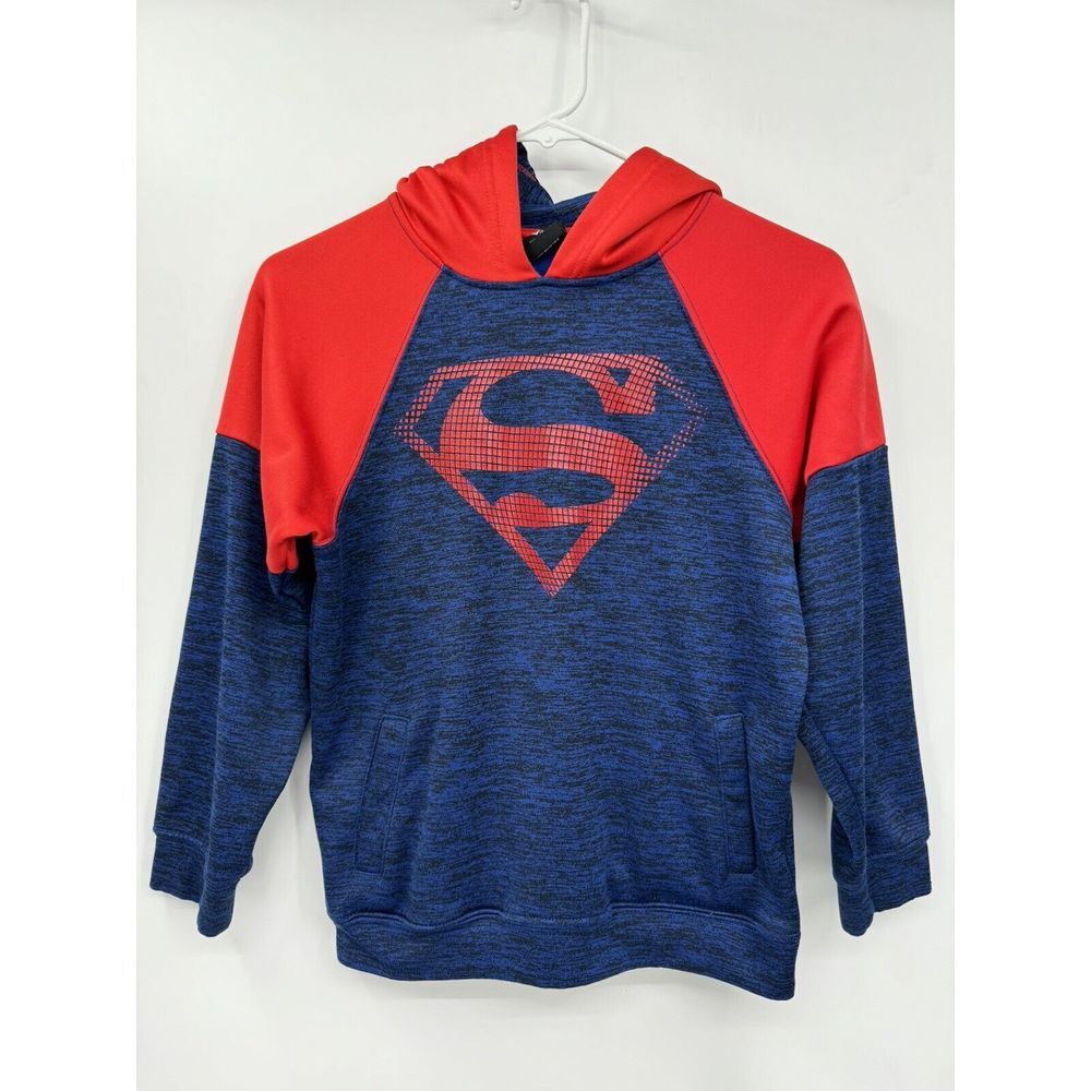Superman Size M Hoodie Kids Blue Red Space Dye Graphic Pullover Sweatshirt